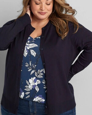LANE BRYANT Button Front Cardigan Navy Blue 14/16